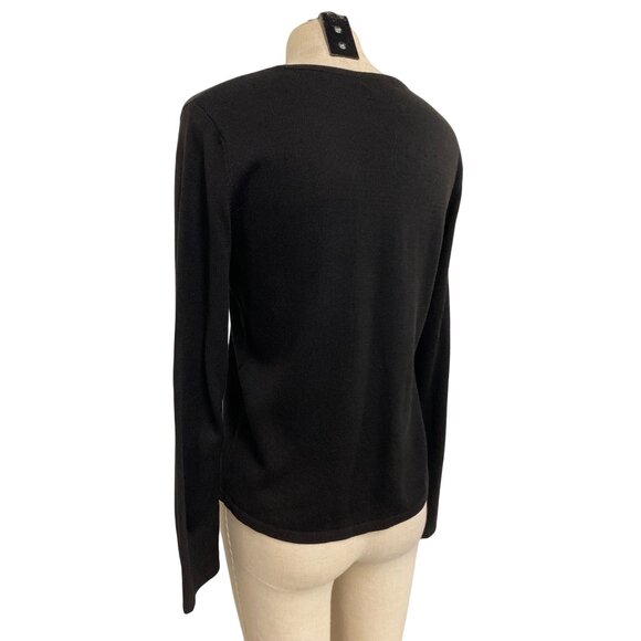 Vintage Pierre Cardin Black V-Neck Sweater Medium Acrylic Cotton Long Sleeve - Picture 6 of 8